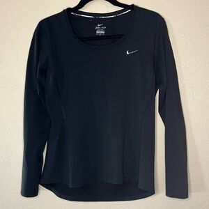 Women’s Black Nike long sleeve dri-fit running shirt. Size M
